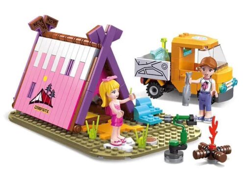 Bộ lắp ghép JIESTAR 59244 Cô Gái Cắm Trại Ngoài Trời, mô hình xe tải và lều trại, 348 mảnh, độ tuổi 6+, cho bé gái, màu hồng, vàng, tím, nâu, kích thước mô hình 23.5x13x10cm, kích thước hộp 41x6.5x30cm, giá tốt, chất lượng cao