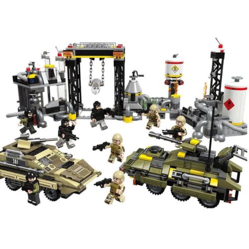 Bộ Lắp Ghép Quân Sự Trung Tâm Hóa Chất JIESTAR 61014 với xe tăng, xe tải và chiến binh, 966 chi tiết, phù hợp cho bé trai 6 tuổi