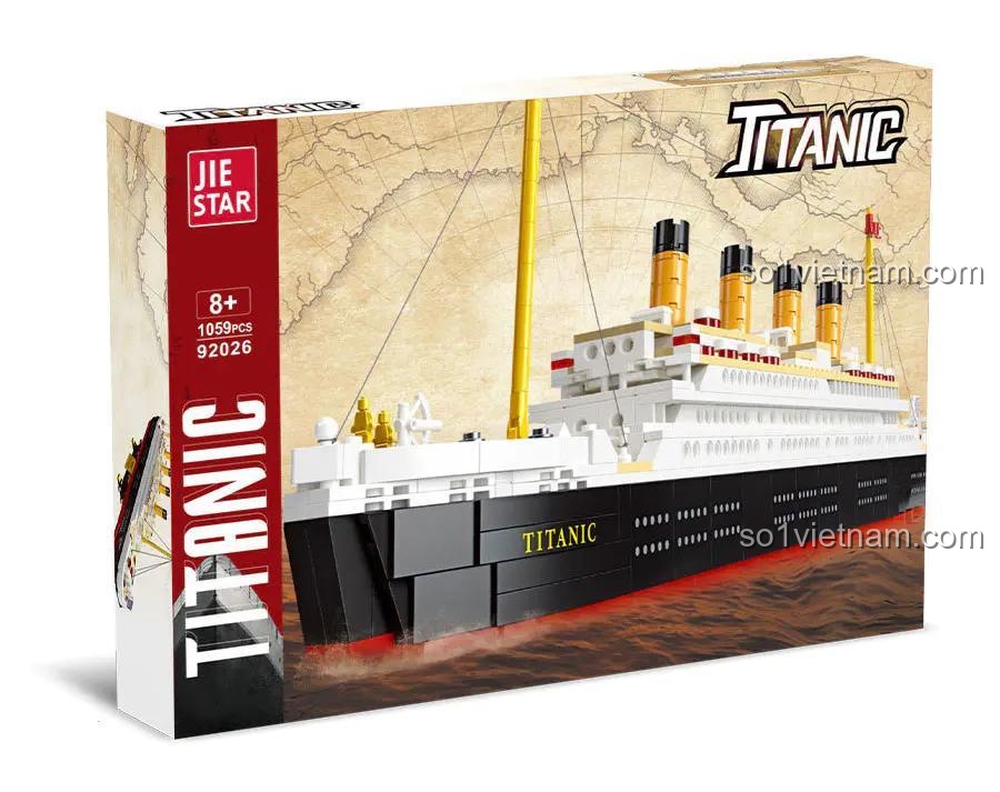 Hộp đựng bộ lắp ghép JIESTAR 92026 Du thuyền Titanic mô hình tàu khổng lồ 1059 chi tiết cho bé trai 8 tuổi