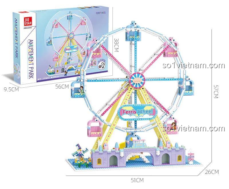 Hộp sản phẩm và kích thước mô hình Vòng quay Thiên đường JIESTAR FF30014