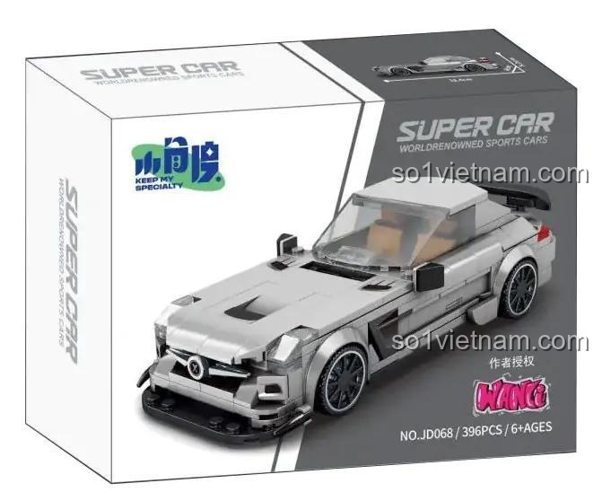 Chi tiết hộp sản phẩm JIESTAR JD068 Siêu xe thể thao màu xám, 396 chi tiết, 6+ tuổi