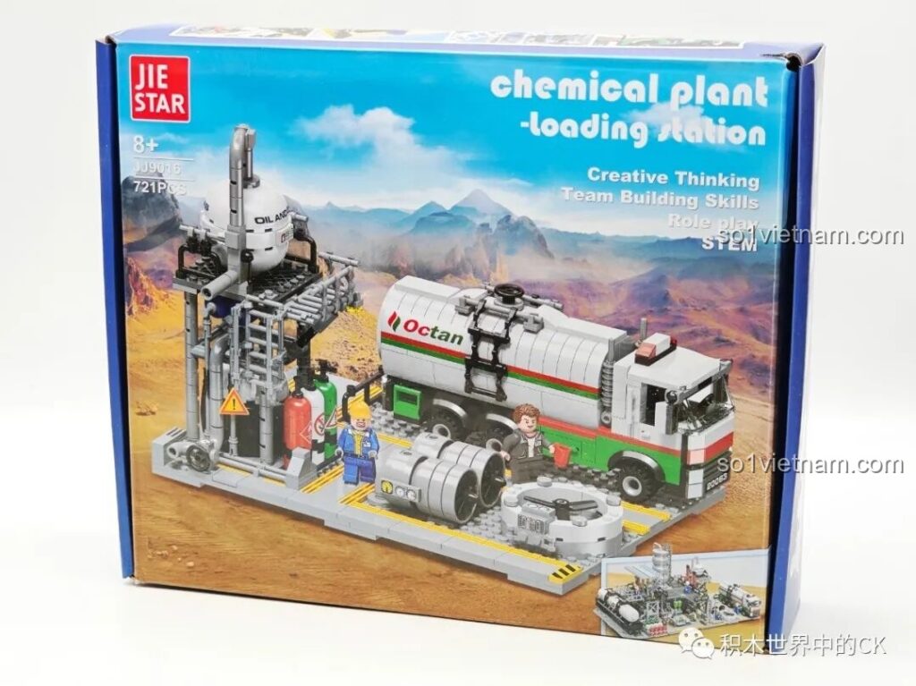 Hộp sản phẩm JIESTAR JJ9016 Nhà máy Hóa chất: Trạm Nạp Nhiên liệu với hình ảnh mô hình hoàn thiện