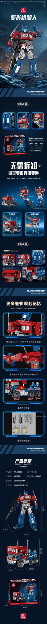 Mô tả chi tiết Robot Biến Hình Optimus Prime JIESTAR JJ9022
