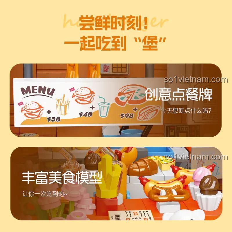 Chi tiết món ăn trong Cửa hàng Bánh mì JIESTAR JJ9082 - Mô hình chi tiết cao, Có đèn LED, 1727 mảnh, Độ tuổi 6+