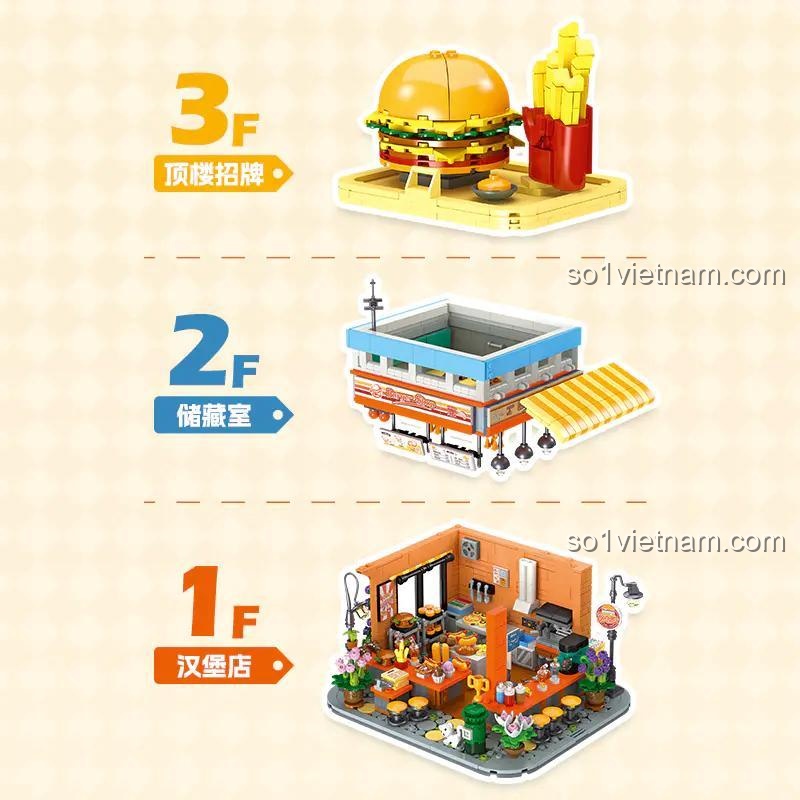 Các tầng của Cửa hàng Bánh mì JIESTAR JJ9082 - Mô hình chi tiết cao, Có đèn LED, 1727 mảnh, Độ tuổi 6+