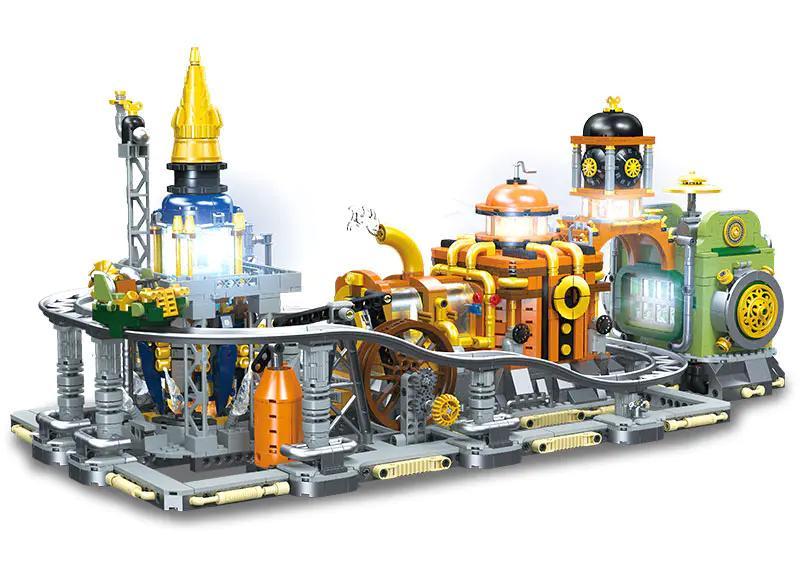 Bộ lắp ghép JIESTAR JJ9114 Trạm Mặt Trăng Steampunk với 2842 mảnh ghép, thiết kế độc đáo, có đèn LED, phù hợp cho bé 6 tuổi