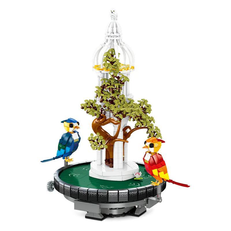 Mô hình JIESTAR JJ9156 Vũ Điệu Chim Hót - Đài phun nước và cây xanh với hai chú chim sặc sỡ, đồ chơi lắp ghép nghệ thuật cho bé gái 8 tuổi