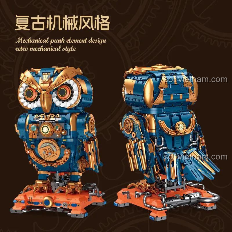 Cú mèo Steampunk JIESTAR JJ9171 nhìn từ phía trước và sau