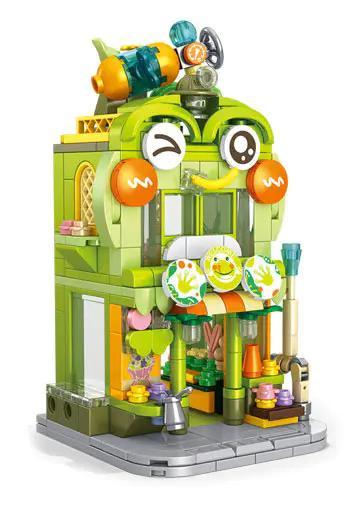 Bộ lắp ghép 积乎inbrixx 883002 Cửa hàng Đồ chơi Quack, mô hình cửa hàng đồ chơi hình chú ếch màu xanh lá, 358 chi tiết, phù hợp cho bé 6 tuổi