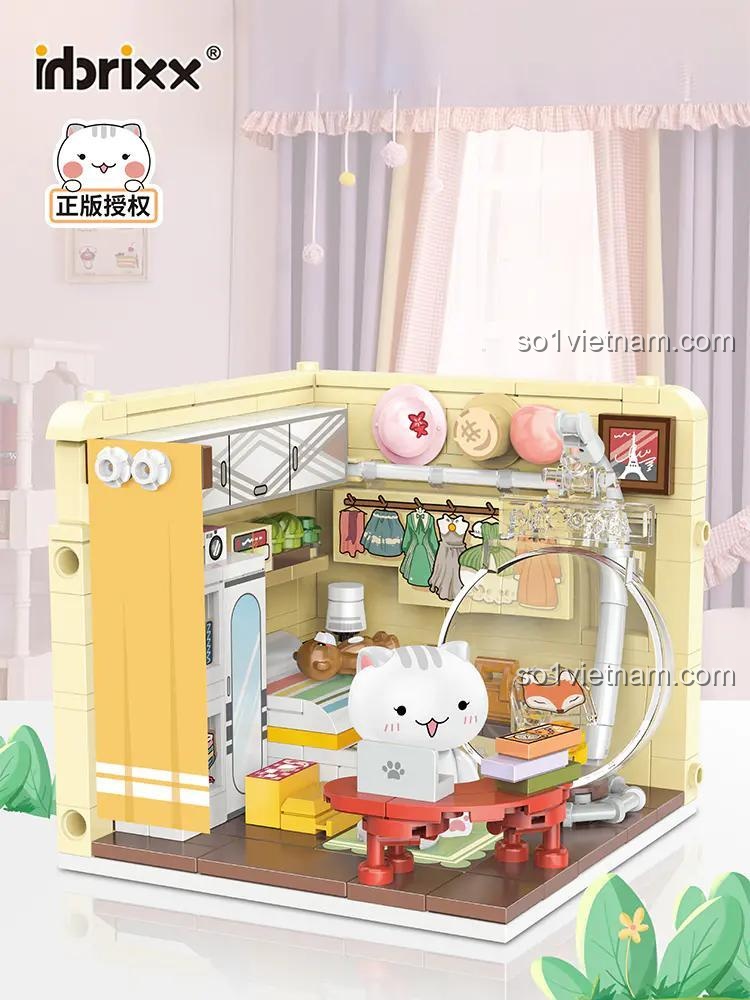 Mô hình căn phòng dễ thương từ bộ lắp ghép 积乎inbrixx 885003 Nếu Lịch Sử Là Một Đàn Mèo Căn Phòng Của Mantou, đồ chơi lắp ráp cho bé gái 6 tuổi, chi tiết cao