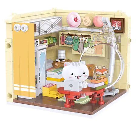 Mô hình 3D Căn phòng của Mantou từ bộ lắp ghép 积乎inbrixx 885003, đồ chơi lắp ghép cho bé gái 6 tuổi, màu hồng, trắng, vàng, xanh dương, chi tiết cao, thiết kế dễ thương