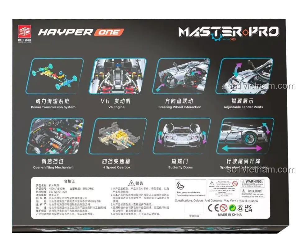 Đồ chơi lắp ráp JING 45001 Siêu xe Hyper ONE, thể hiện các tính năng nổi bật như động cơ V6, hộp số 4 cấp, cửa cánh bướm, điều khiển từ xa, cho con trai 14 tuổi
