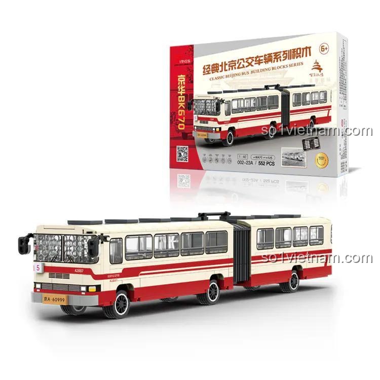 Xe Buýt Công Cộng Bắc Kinh Jingwei Shidai 002-23A và hộp sản phẩm, bộ lắp ghép 552 mảnh, hoài niệm kinh điển cho bé trai 6 tuổi