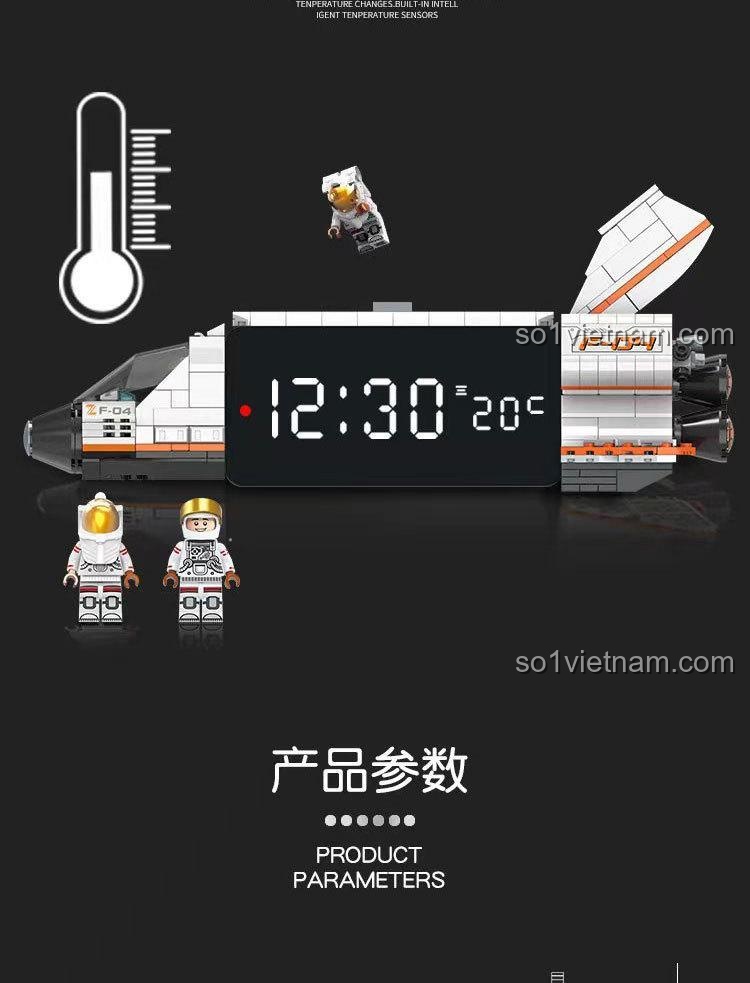 Đồng hồ báo thức Tàu con thoi J601 có cảm biến nhiệt độ tự động, theo dõi nhiệt độ phòng theo thời gian thực.