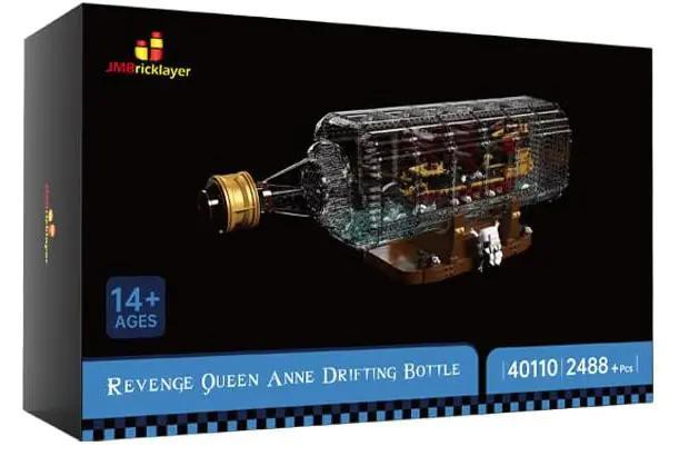 Hộp sản phẩm JMBricklayer 40110 mô hình tàu cướp biển Revenge Queen Anne Drifting Bottle