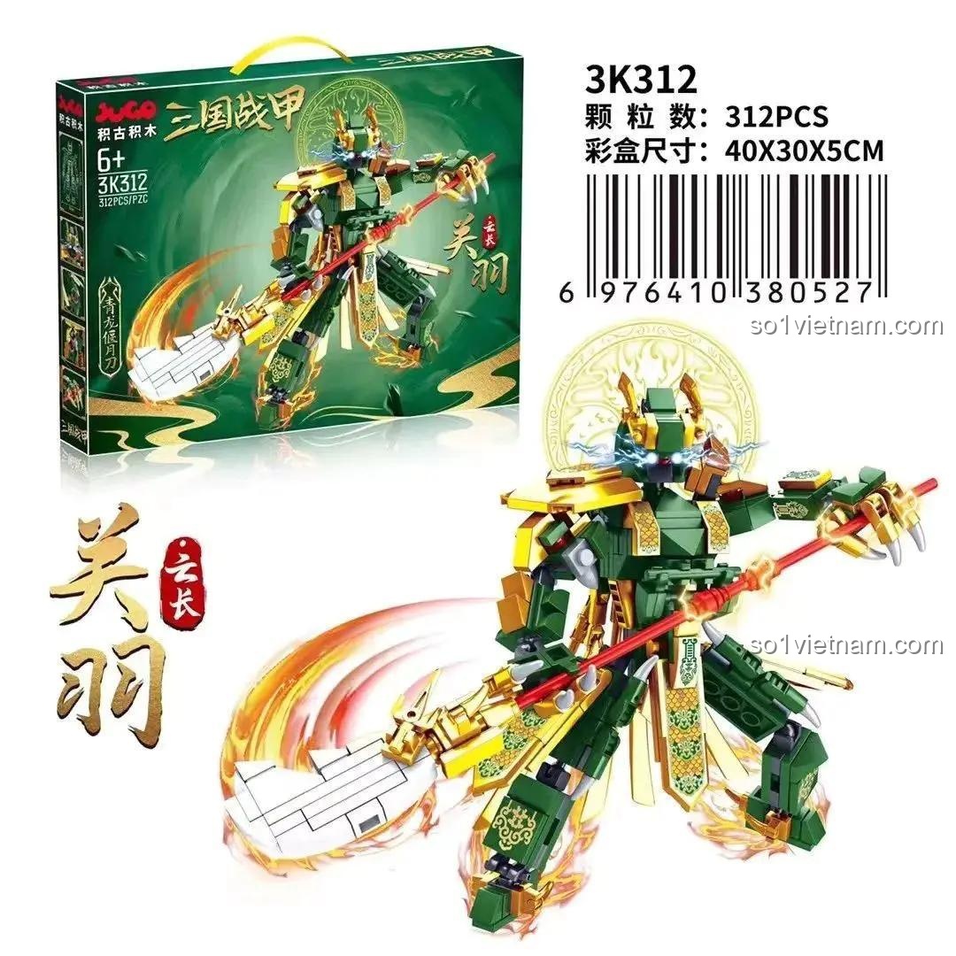Hộp bộ lắp ghép JUGO 3K312 Chiến Giáp Quan Vũ Vân Trường 312 chi tiết, đồ chơi mô hình Robot Quan Vũ K312 cho bé trai 6 tuổi, giá tiết kiệm