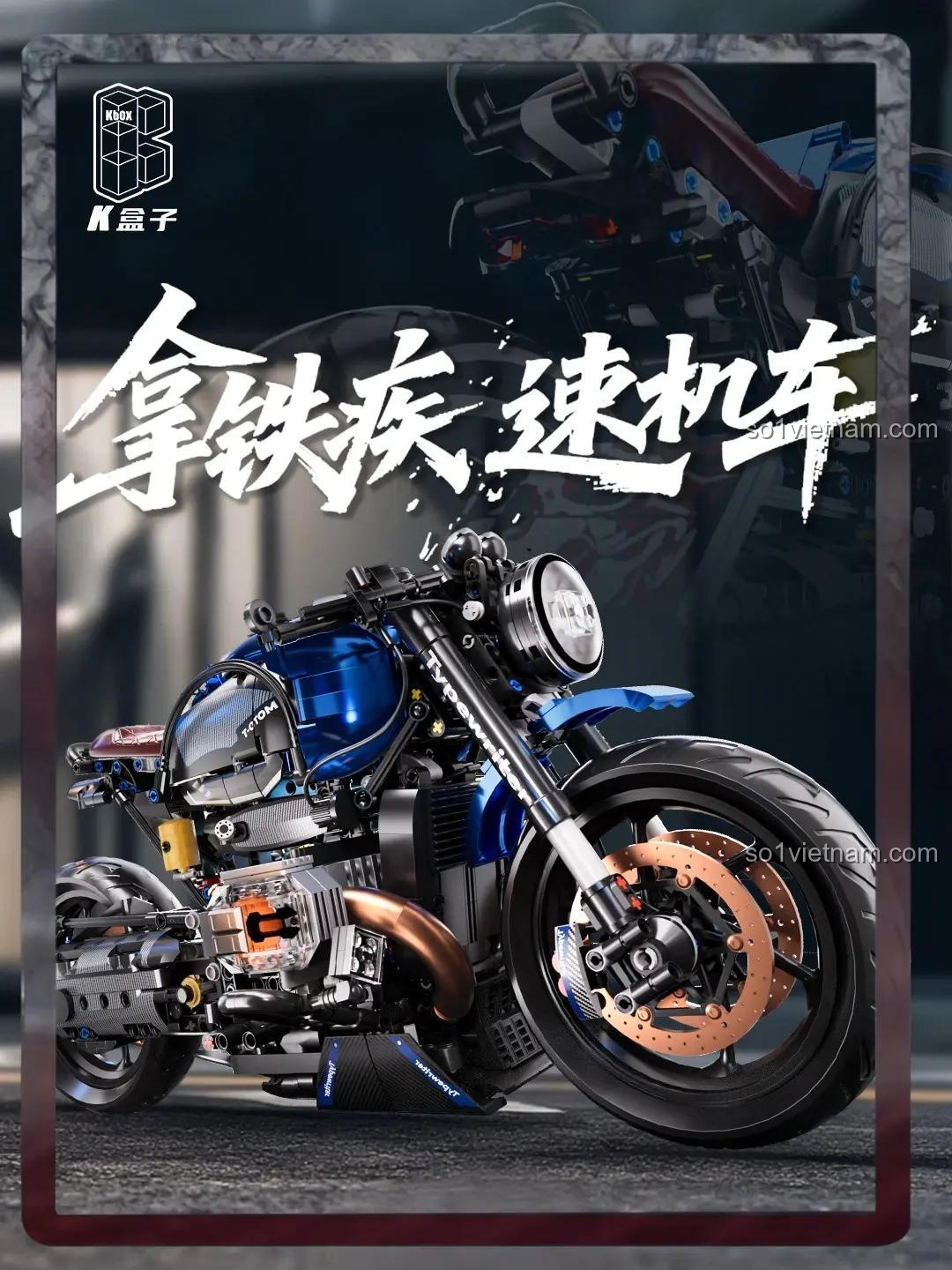 Ảnh poster của đồ chơi mô hình Xe máy Cafe Racer K-Box 10546, bộ lắp ráp tỉ lệ 1:5 với chi tiết tinh xảo, chất lượng cao.
