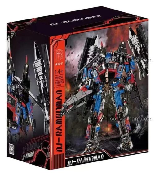 Hình ảnh hộp sản phẩm đồ chơi mô hình Optimus Prime hợp thể Jetfire mã V5006 của K-box. Hộp thể hiện hình ảnh robot hùng vĩ và thông tin 8862 chi tiết.
