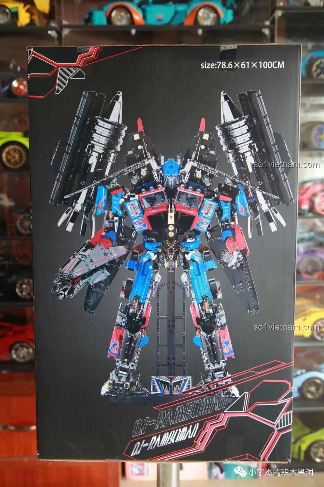 Mặt sau hộp đồ chơi mô hình K-box V5006 thể hiện kích thước và các chi tiết của robot.