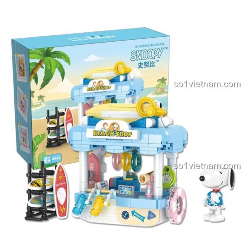 Hộp sản phẩm bộ lắp ghép Snoopy: Cửa hàng Bãi biển 337 mảnh, đồ chơi lắp ráp cho bé gái 6 tuổi, Cửa hàng Bãi biển Snoopy, 咔扣CACO S022, giá tốt