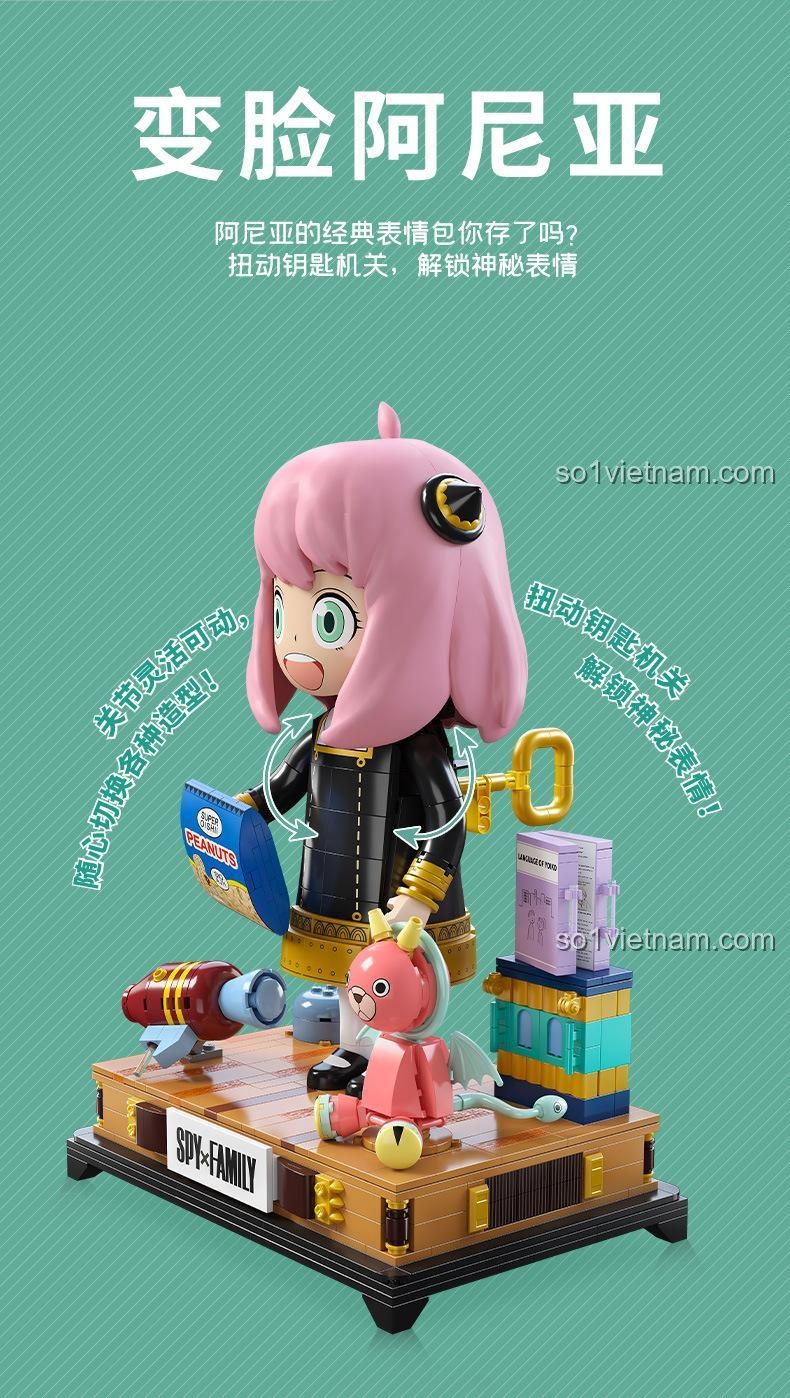 Chi tiết bộ lắp ghép Anya Spy Family Biến Mặt 33001 678 chi tiết