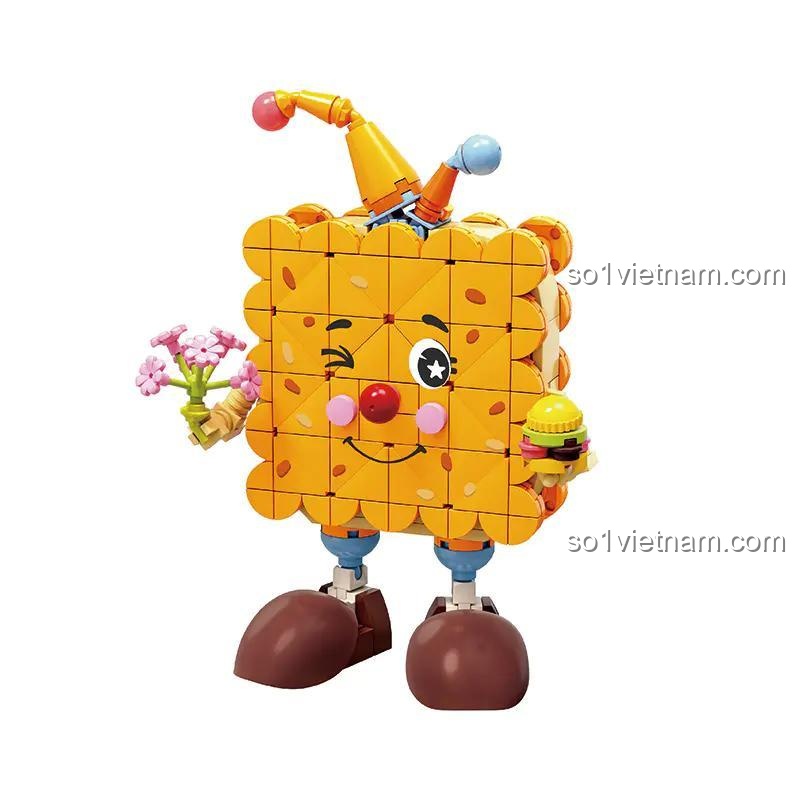Đồ chơi xếp hình Bánh Xốp Kẹp Kem Kaido 99014, nhân vật đáng yêu cầm hoa và bánh burger, giá rẻ.