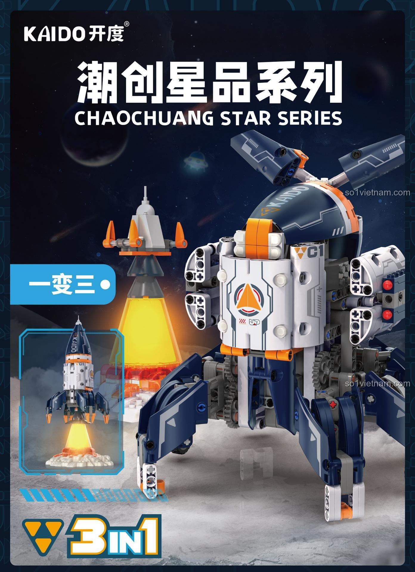 Bộ lắp ghép Kaido KD99001 3 trong 1 Robot Tương Lai, Tên Lửa và Căn Cứ, đồ chơi mô hình sáng tạo cho bé trai 8 tuổi, ưu đãi tốt.