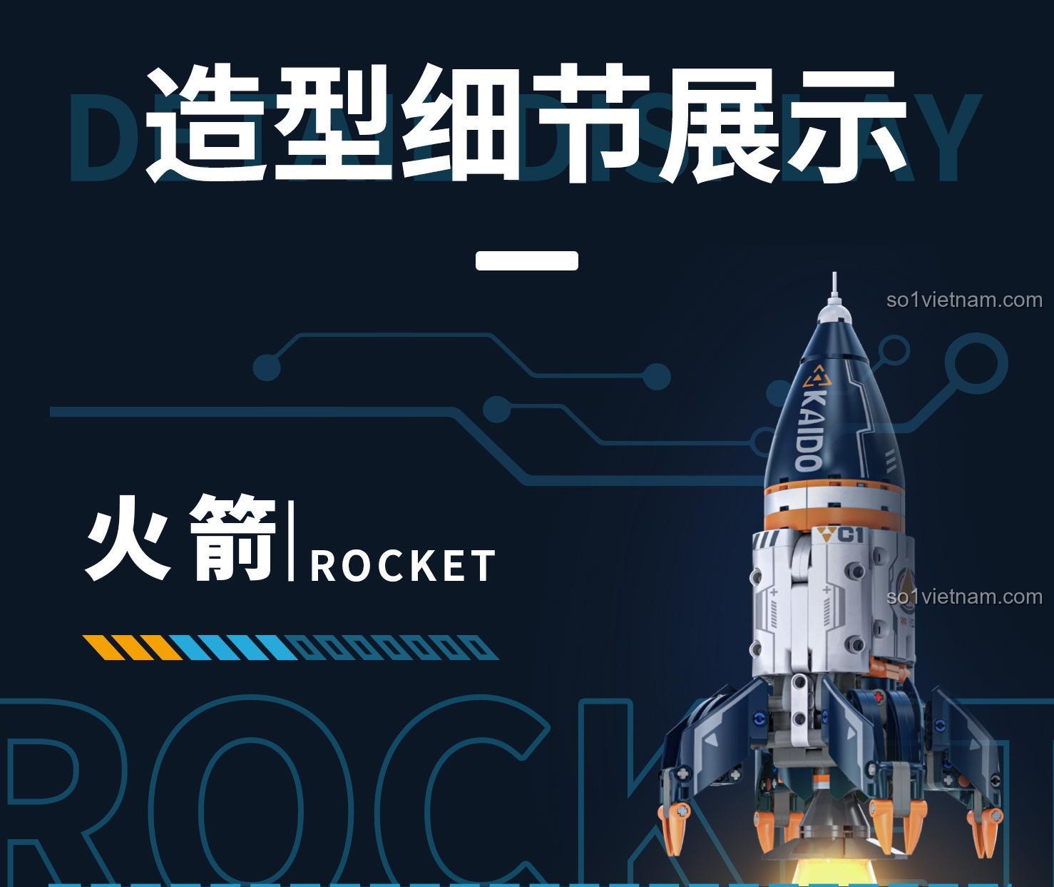 Chi tiết mô hình Tên Lửa Không Gian Kaido KD99001, bộ lắp ghép Tên Lửa Không Gian cho bé trai 8 tuổi, chất lượng cao.