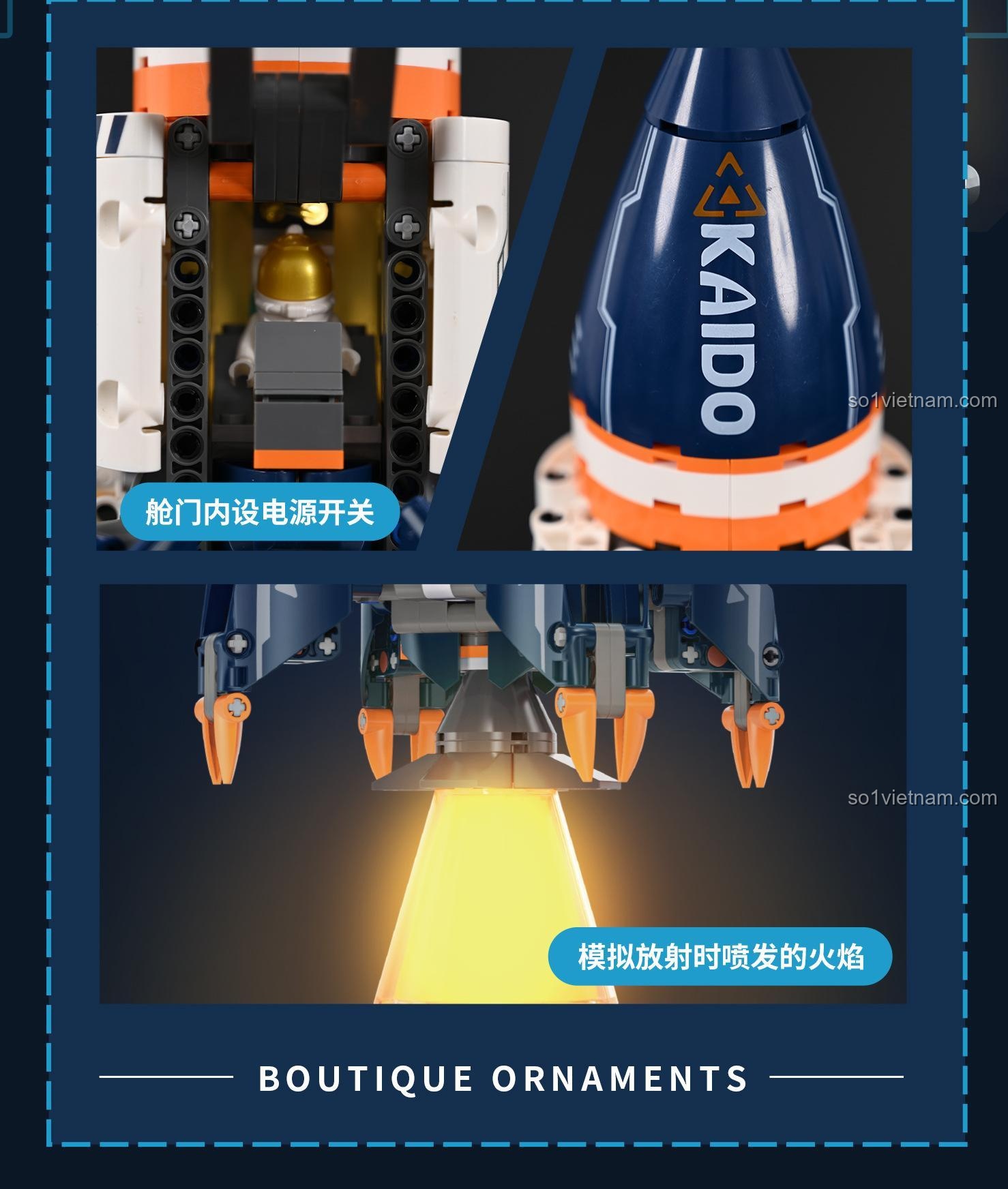 Đèn LED và buồng lái tên lửa của bộ lắp ghép Kaido KD99001, đồ chơi mô hình Tên Lửa Không Gian cho bé trai 8 tuổi, giá tốt.