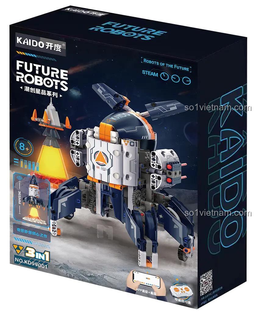 Hộp sản phẩm bộ lắp ghép Kaido KD99001 Robot Tương Lai, đồ chơi mô hình Tên Lửa Không Gian cho bé trai 8 tuổi, giá rẻ.