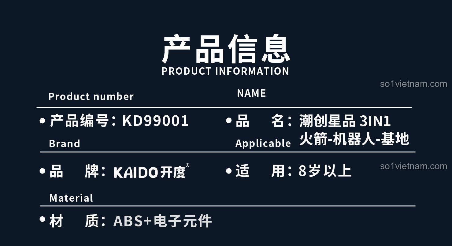 Thông tin sản phẩm bộ lắp ghép Kaido KD99001 Robot Tương Lai, đồ chơi mô hình STEM cho bé trai 8 tuổi, đáng tiền.