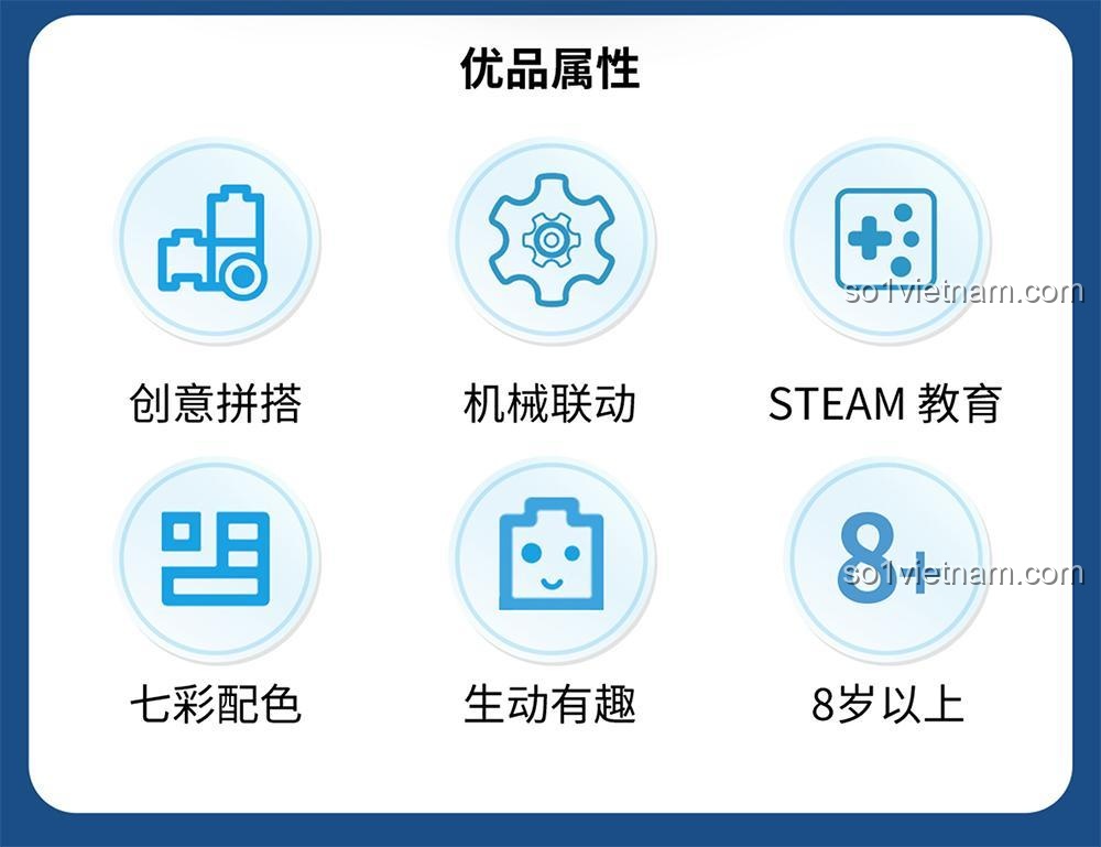 Các tính năng chính của Cỗ Máy Kẹo Tự Động Kaido KD99003: lắp ráp sáng tạo, liên động cơ khí, giáo dục STEAM, phối màu rực rỡ, sinh động, cho bé 8 tuổi trở lên.