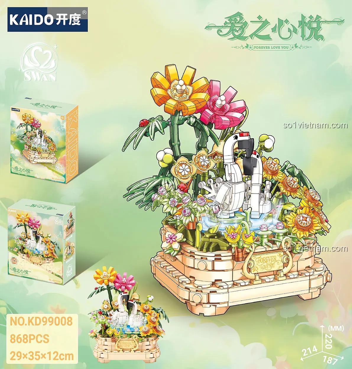Bộ lắp ghép hoa và thiên nga Kaido KD99008 Forever Love You, đồ chơi giáo dục, quà tặng sinh nhật cho bé gái 8 tuổi