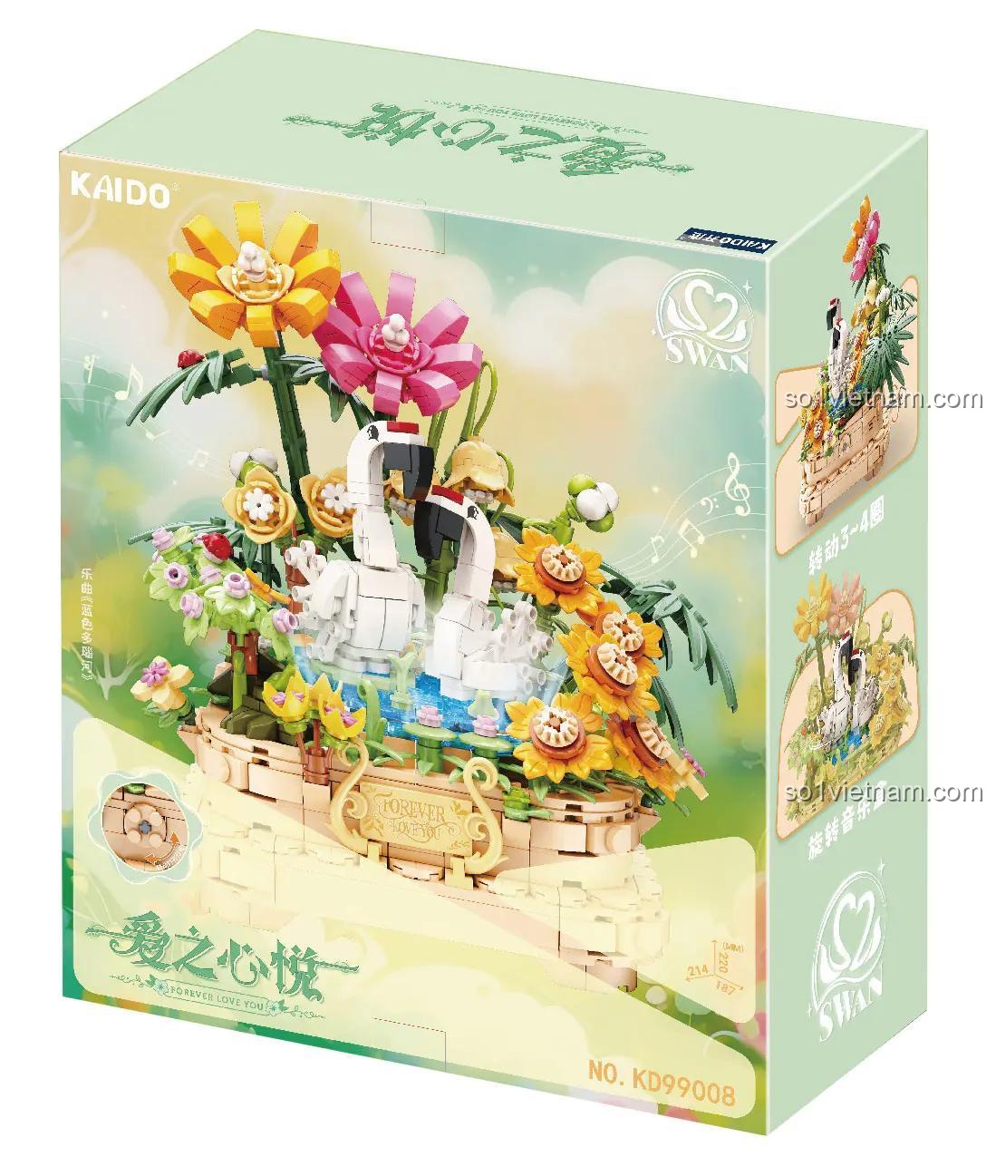Hộp sản phẩm chi tiết Kaido KD99008 Forever Love You, bộ lắp ghép hoa, quà tặng sinh nhật cho bé gái 8 tuổi