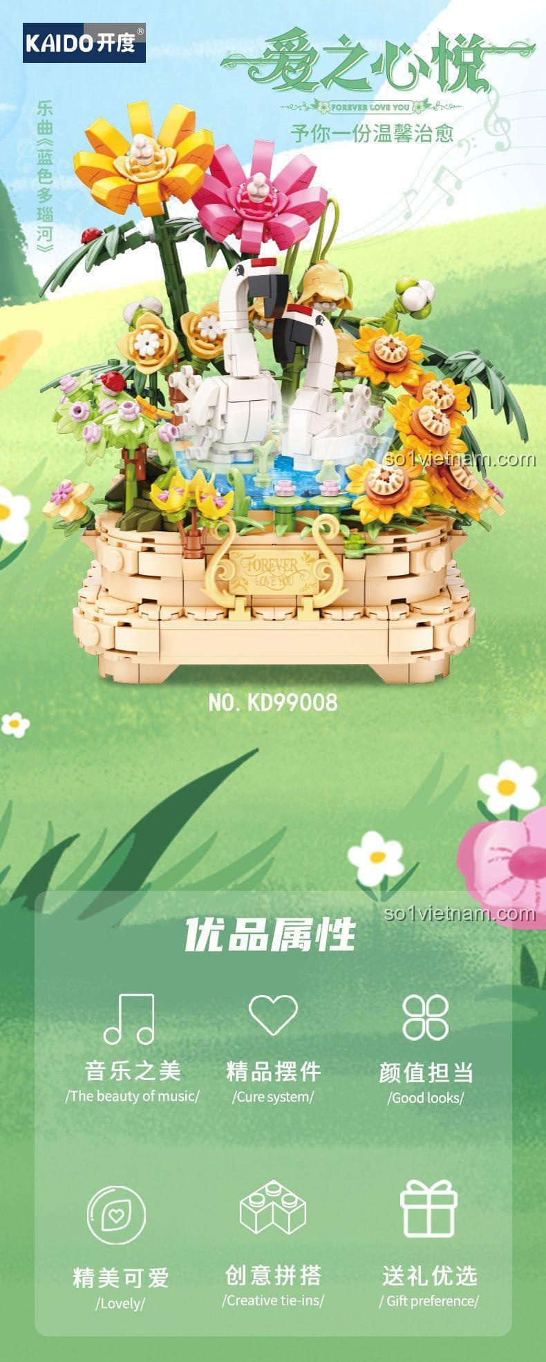 Mô hình hoa và thiên nga Kaido KD99008 Forever Love You, bộ lắp ghép trang trí, quà tặng ý nghĩa