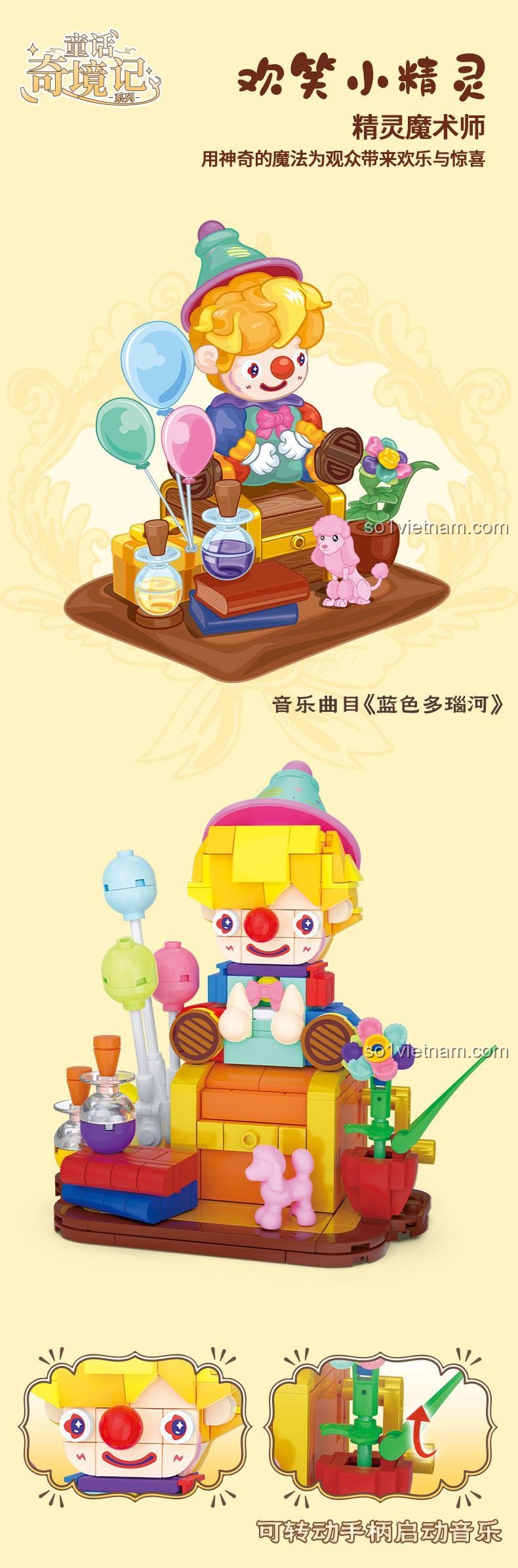 Đồ chơi mô hình Kaido KD99026 Tiểu Tinh Linh Vui Vẻ, thể hiện tính năng phát nhạc khi xoay tay cầm, kích thích sáng tạo cho bé gái.