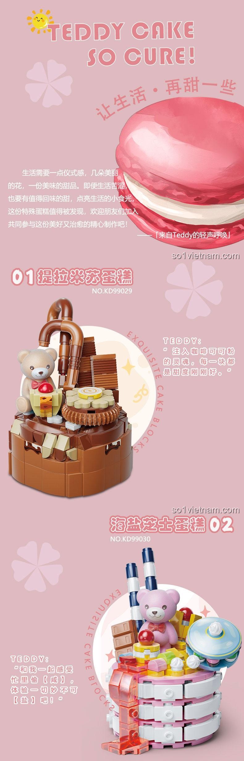 Mô hình bánh ngọt dễ thương Kaido KD 99029 Bánh Tiramisu Gấu Teddy và bánh phô mai, quà tặng giá trị cao.