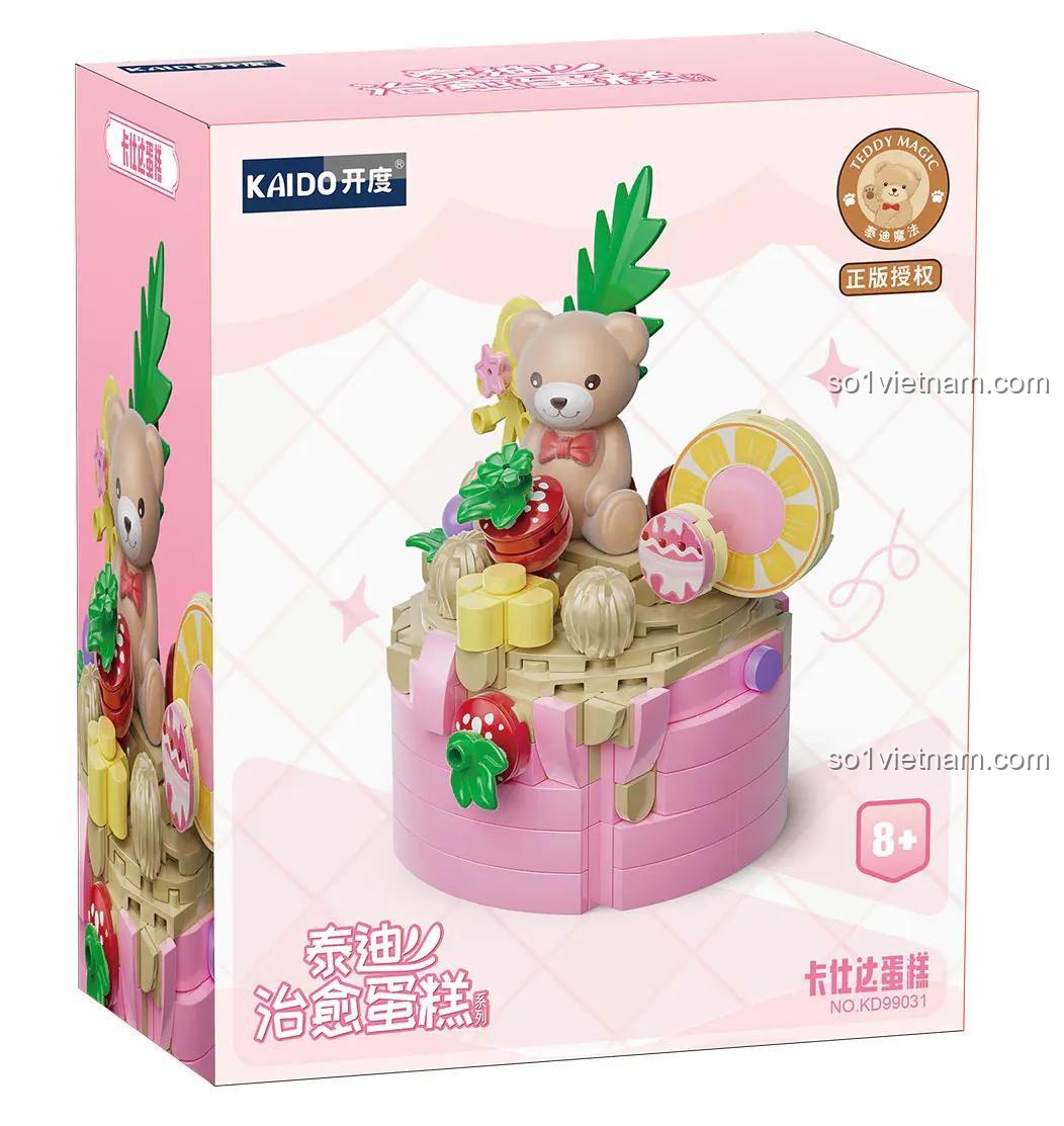 Hộp bộ xếp hình KD99031 Bánh Kem Custard Gấu Teddy Kaido, đồ chơi mô hình Kaido KD99031 Bánh Kem Custard Gấu Teddy dễ thương màu hồng ngọt ngào cho bé gái 8 tuổi, giá tốt