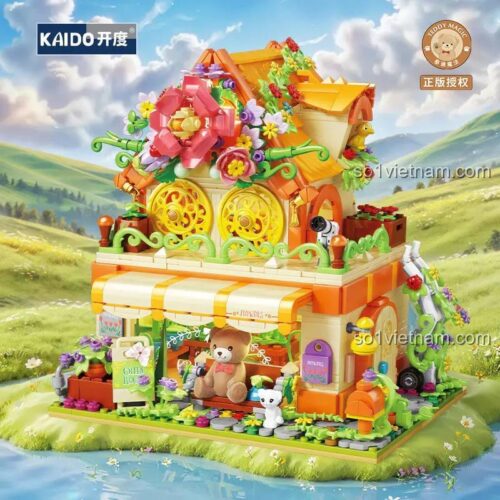 Mô hình Xưởng Hoa Mộng Mơ Kaido KD99058 với gấu bông và mèo