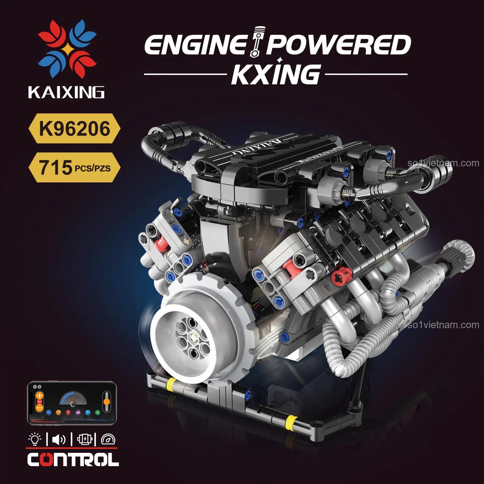 Mô hình động cơ V8 K96206 KAIXING kết nối điện thoại, lập trình được, đồ chơi STEM cho bé trai 14 tuổi, đáng tiền