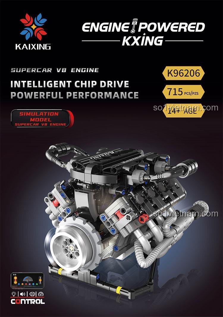 KAIXING K96206 Động cơ siêu xe Lamborghini, đồ chơi mô hình Động cơ V8 Lamborghini, có đèn LED, giá rẻ