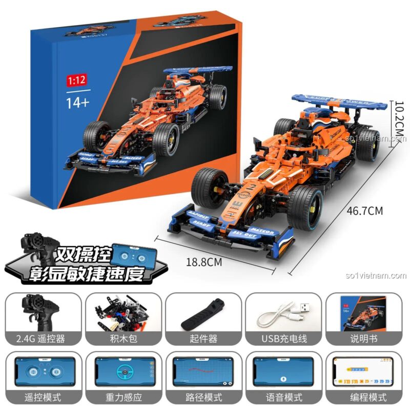 Bộ lắp ghép Mô hình xe đua F1 McLaren KAIYU Xe đua F1 McLaren điều khiển từ xa, lập trình được, cảm biến chuyển động, cho bé trai 14 tuổi, chất lượng cao.