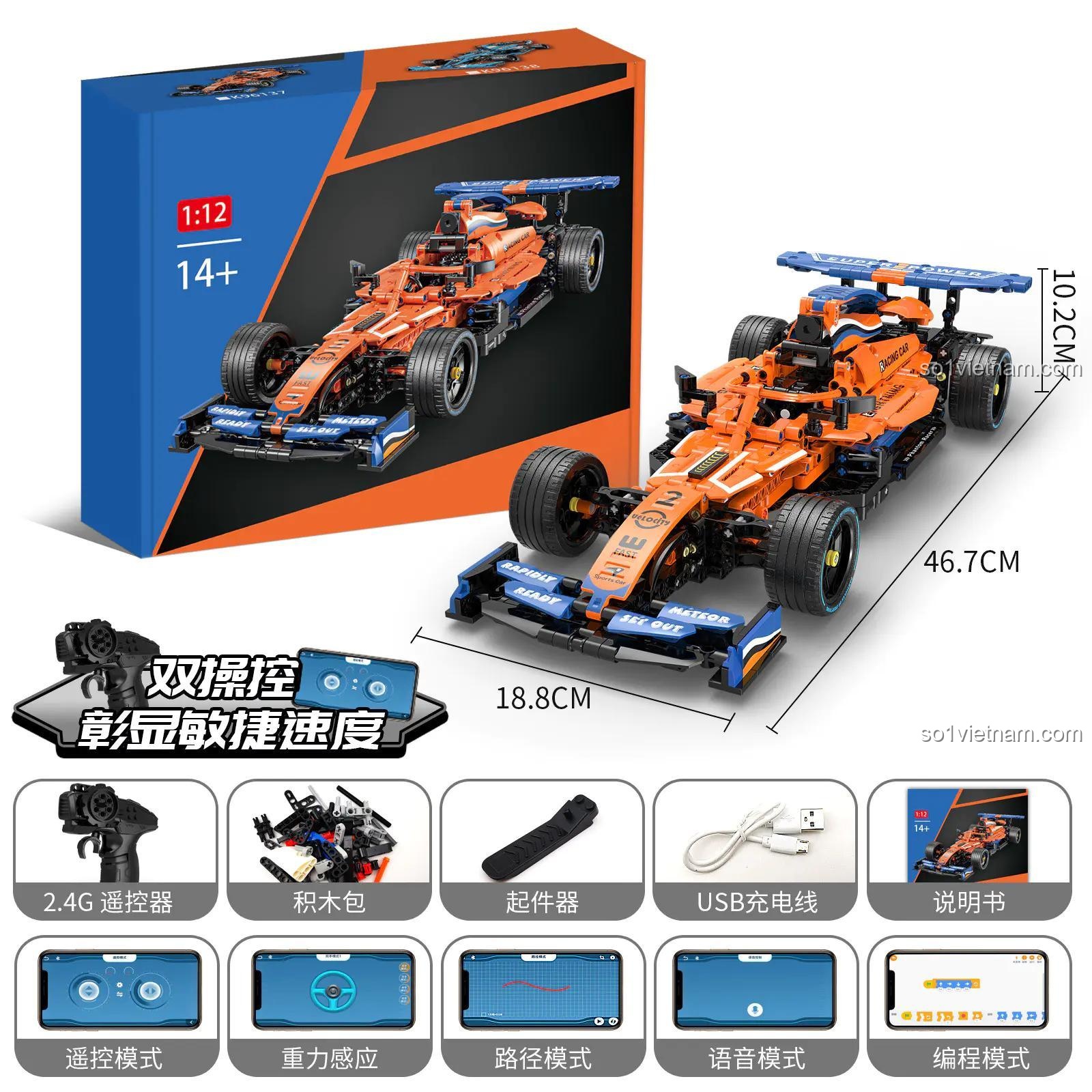Bộ lắp ghép Mô hình xe đua F1 McLaren KAIYU Xe đua F1 McLaren điều khiển từ xa, lập trình được, cảm biến chuyển động, cho bé trai 14 tuổi, chất lượng cao.