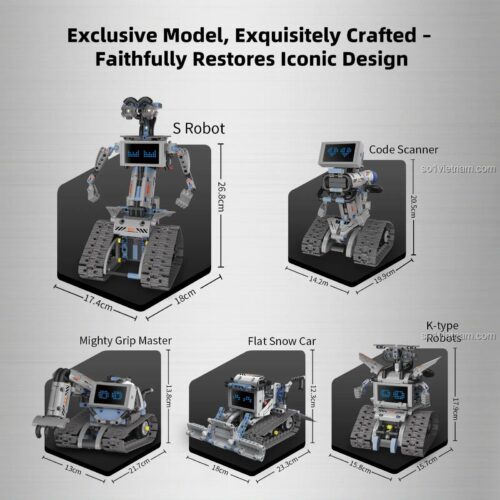 KAIYU K96170 Robot Biến Hình 5 Trong 1 với các kích thước chi tiết của 5 mẫu lắp được, đồ chơi lắp ráp cho bé trai 6 tuổi