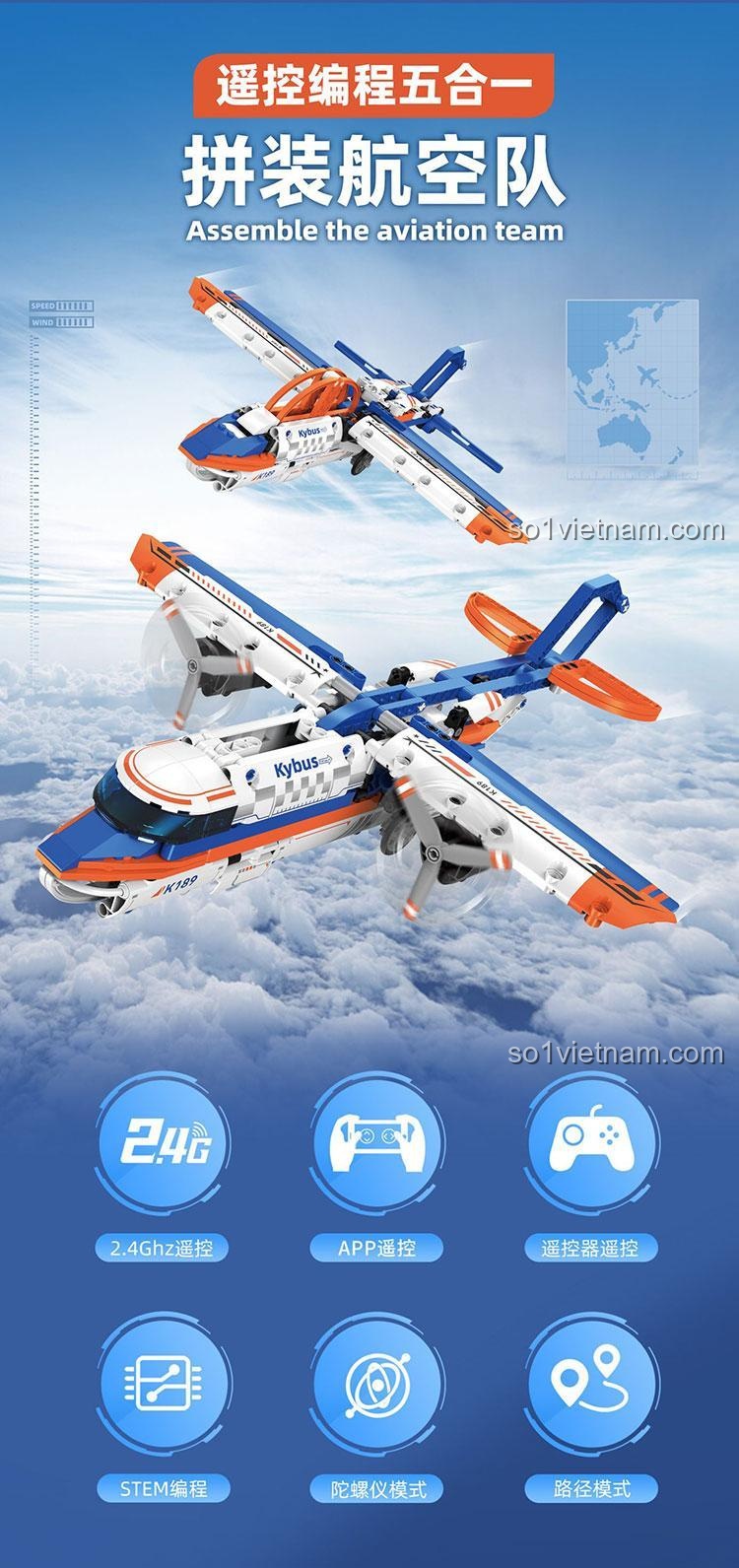 Máy bay cánh quạt lớn KAIYU K96189, mô hình máy bay STEM cho bé trai 6 tuổi, chất lượng cao