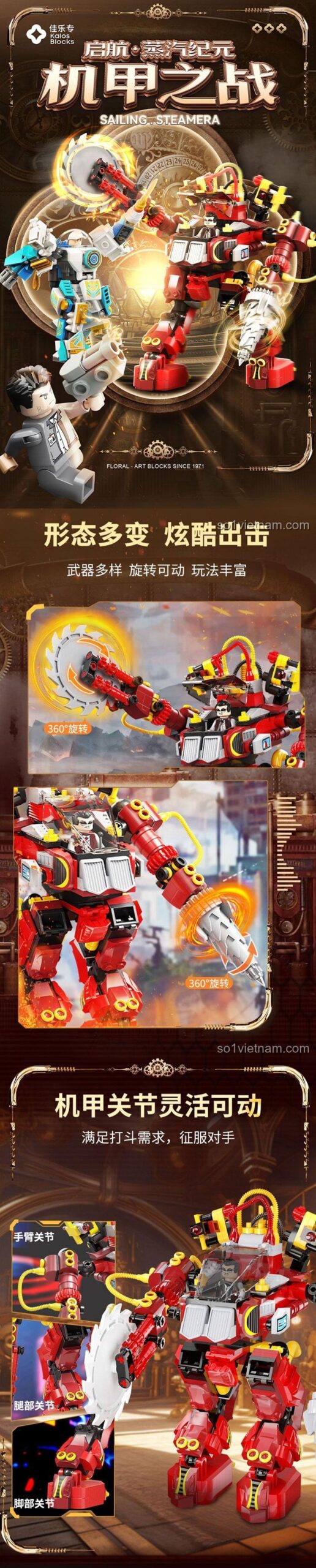 Đồ chơi mô hình Kalos Blocks 55001 Robot Mecha, khớp nối linh hoạt 360 độ, vũ khí đa dạng, đồ chơi lắp ghép cho bé trai 6 tuổi.