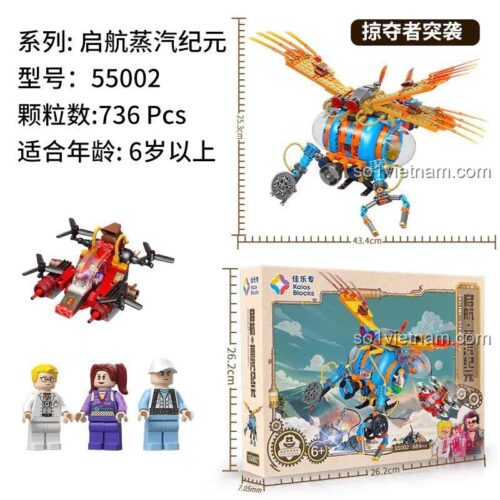 đồ chơi lắp ráp Kalos Blocks 55002 Robot Hơi Nước Kẻ Cướp Tấn Công, có 3 minifigures, thiết kế Steampunk độc đáo, cho bé trai 6 tuổi, giá tiết kiệm