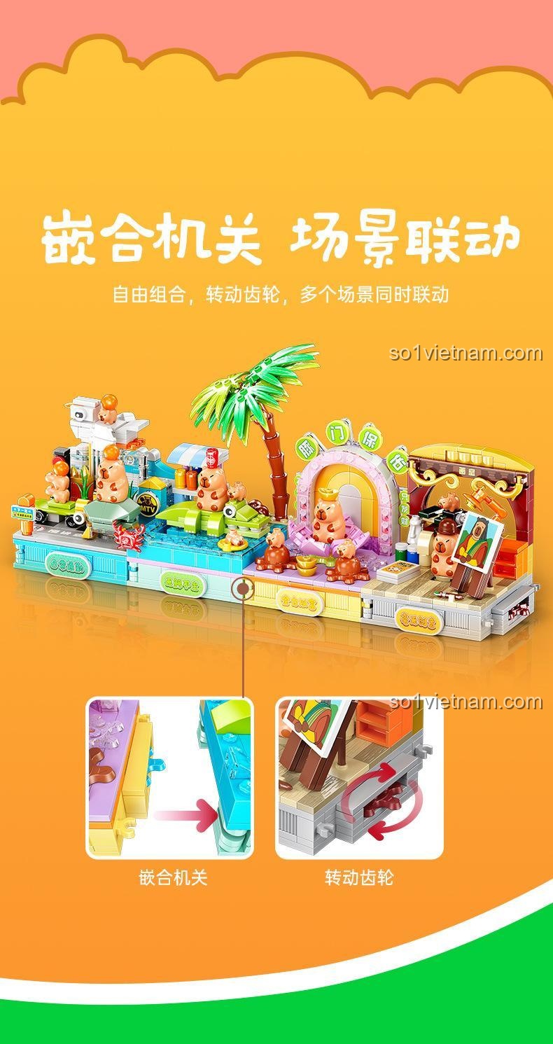 Bộ lắp ghép đồ chơi mô hình Cảnh sinh hoạt Capybara 54001 và 7 mẫu khác, đồ chơi Capybara với nhiều cảnh quan, phù hợp bé 6 tuổi.