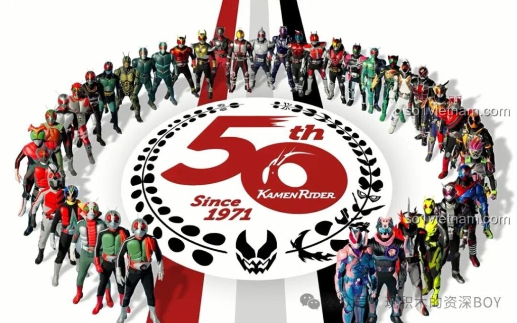 Hình ảnh kỷ niệm 50 năm Kamen Rider, giới thiệu lịch sử thương hiệu đồ chơi lắp ráp BLOKEES Kamen Rider.