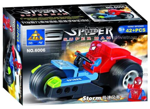 Hộp sản phẩm bộ lắp ghép Spider-Man Cơn Bão Tốc Độ KAZI 6006, đồ chơi mô hình cho bé trai 5 tuổi